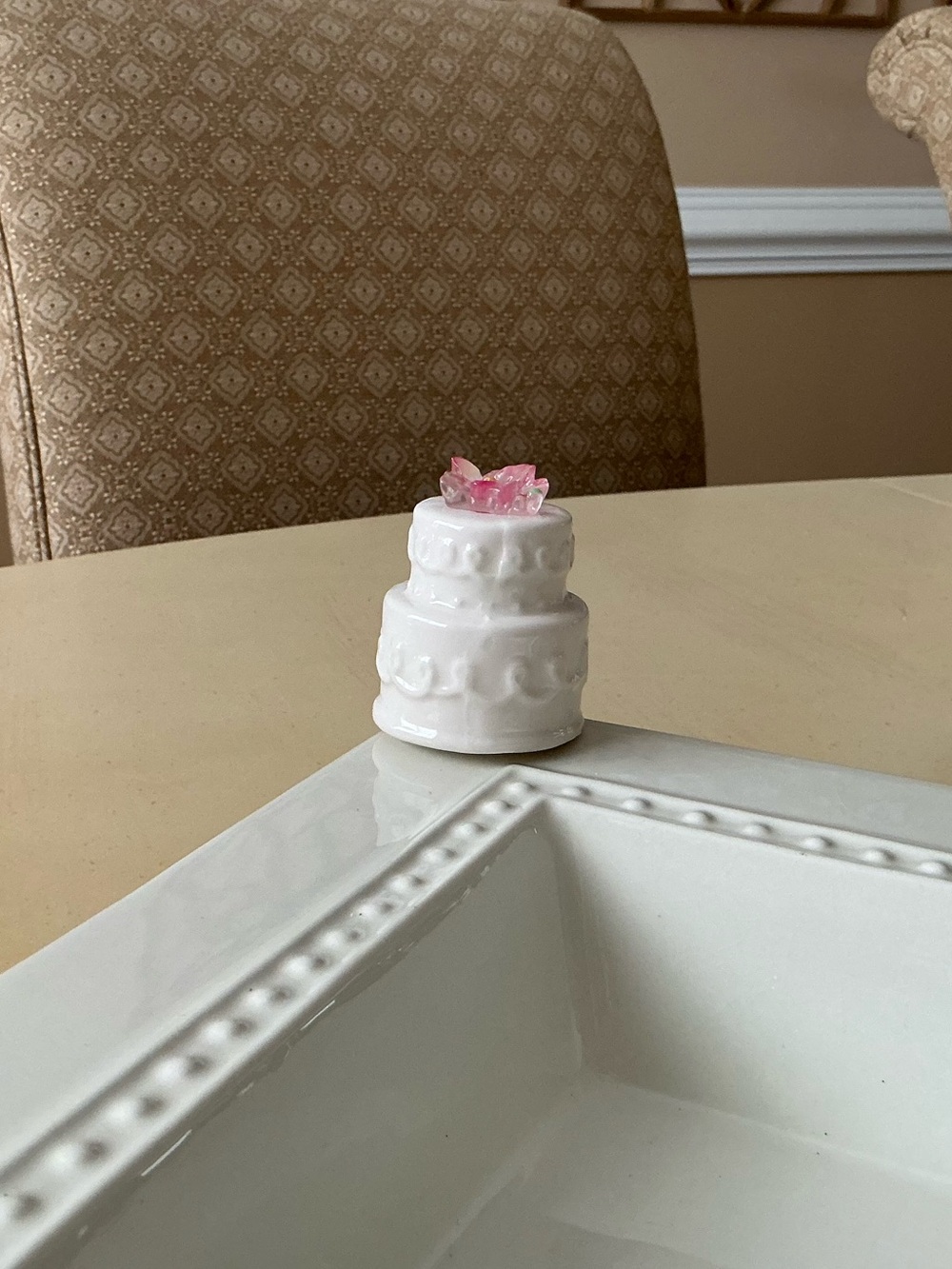 Wedding Cake With Pink Flower Topper Platter Decoration